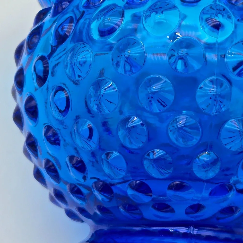 Vintage 1970s Fenton Hobnail Vase Ruffled Double Crimped‎ Colonial Blue 4.25